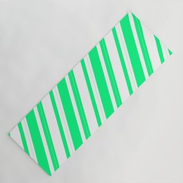 [ Thumbnail: Green & White Colored Lines Pattern Yoga Mat ]