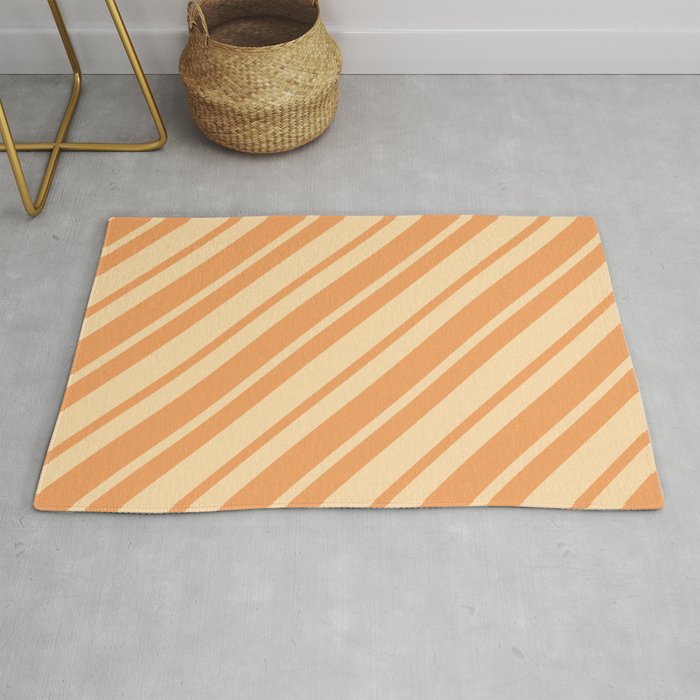 Tan and Brown Colored Lined Pattern Rug