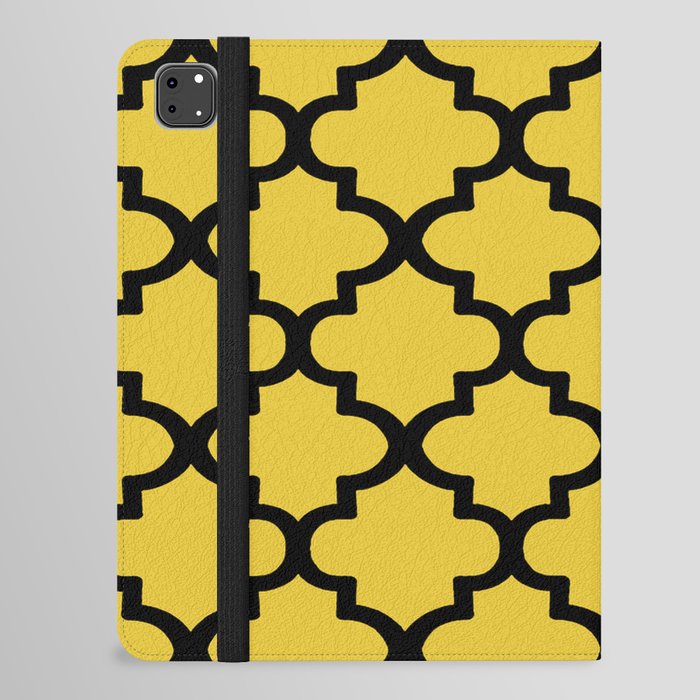 Quatrefoil Pattern In Black Outline On Mustard Yellow iPad Folio Case