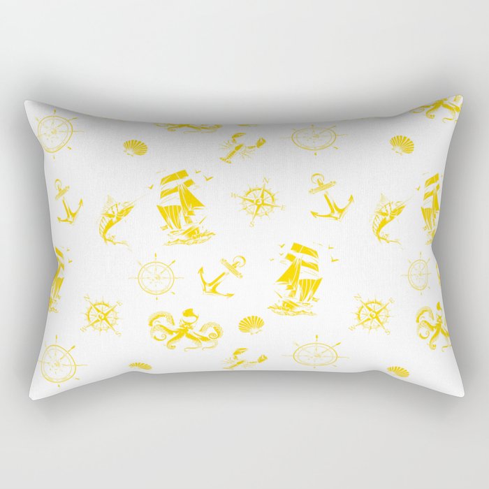 Yellow Silhouettes Of Vintage Nautical Pattern Rectangular Pillow