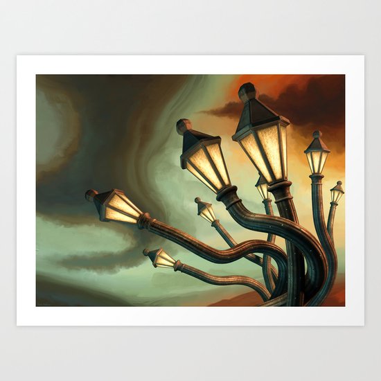 Drunk Streetlamps Art Print