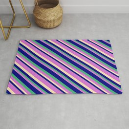 [ Thumbnail: Blue, Sea Green, Orchid, and Beige Colored Striped/Lined Pattern Rug ]