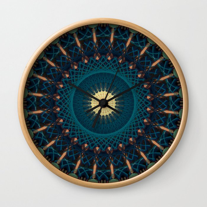 Mandala in blue and golden tones Wall Clock