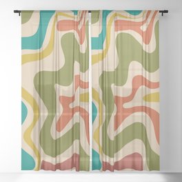 Liquid Swirl Retro Abstract Pattern in Mid Mod Colours on Beige Sheer Curtain