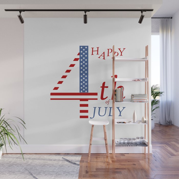 4th of july Independence day greeting- US flag colors and stylized lettering Wall Mural