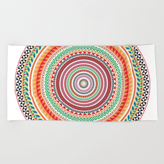spring mandala (white background) Beach Towel