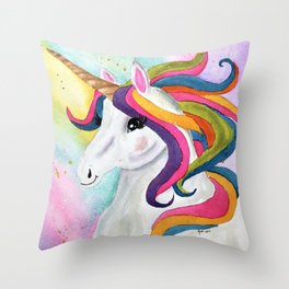 Colorful Whimsical Unicorn Throw Pillow