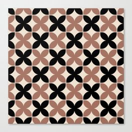 Geometric Flower Pattern 928 Brown Black and Beige Canvas Print