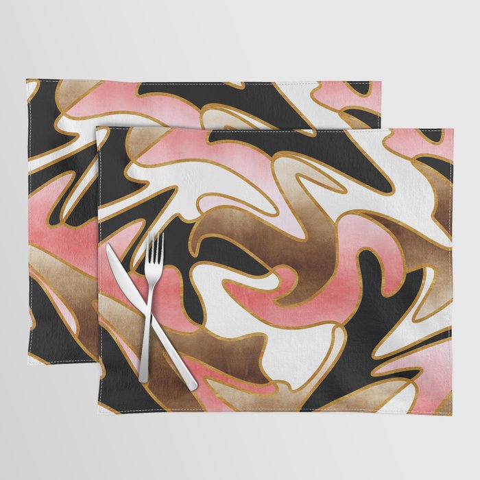 MCM Abstract Watercolor Waves // Gold, Blush Pink, Brown, Black, White Placemat
