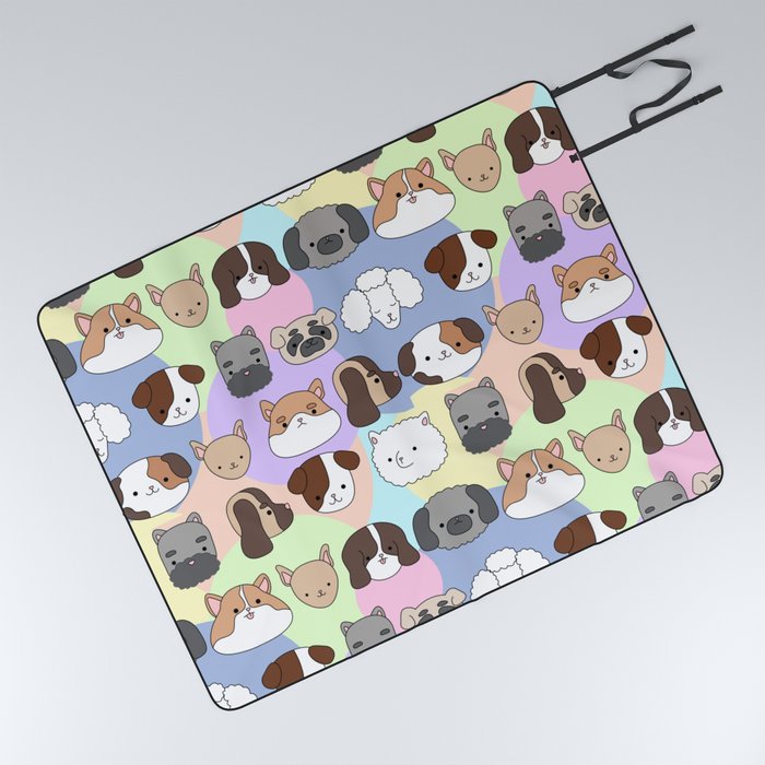 Multicolored pattern with cute, funny happy dogs. Prints, baby and pets texture for children.  Picnic Blanket