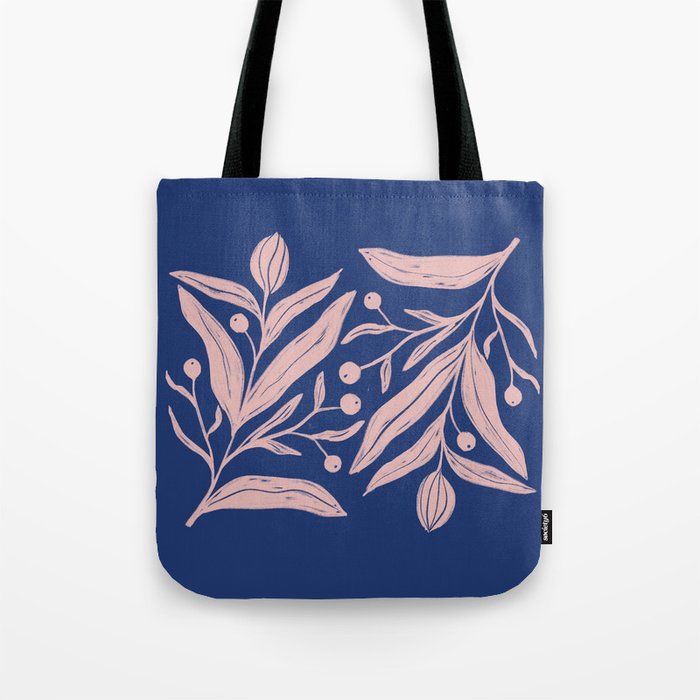 Pink floral motif on indigo blue Tote Bag