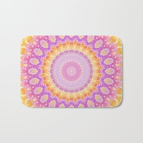 Mandala of Summer in Pink, Orange and Purple Bath Mat