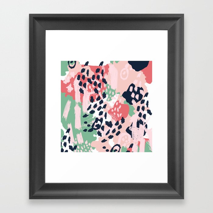 Leia - abstract painting cute minimal navy coral mint pastels painterly boho chic decor Framed Art Print