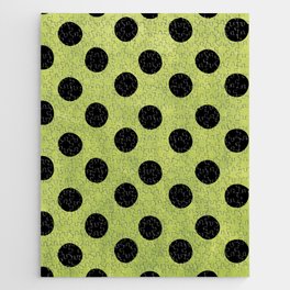 Watercolor Green And Black Polka Dot Retro Black Polka Dots Pattern Watercolor Vintage Pattern Jigsaw Puzzle