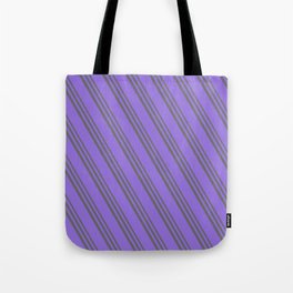 [ Thumbnail: Dim Gray & Purple Colored Stripes/Lines Pattern Tote Bag ]