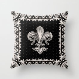Fleur-de-lis - Black and Cream Throw Pillow