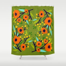 Leta Floral in Olive Green - Vintage Retro Flowers - Digital Painting Shower Curtain
