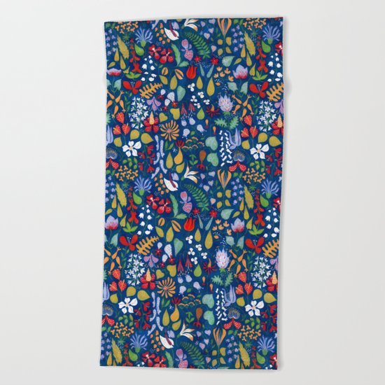 Colorful botanical pattern Beach Towel
