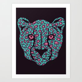 Blue and pink cheetah face, vibrant cheetah pattern Art Print
