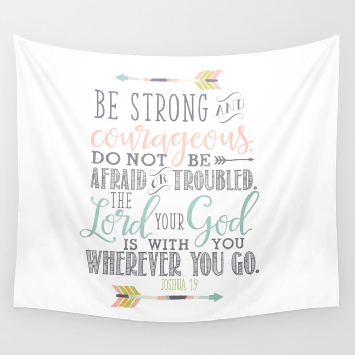 Joshua 1:9 Christian Bible Verse Typography Design Wall Tapestry