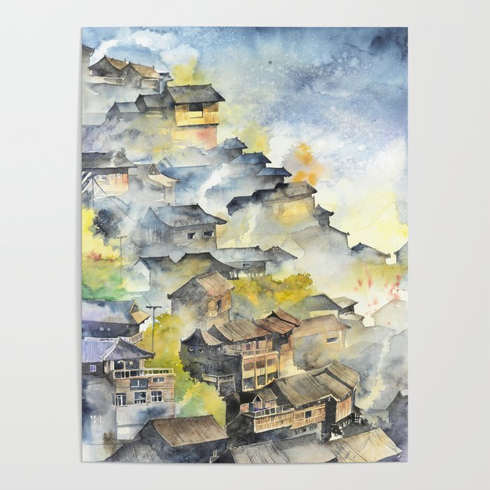 Morning in Chinese Village Poster