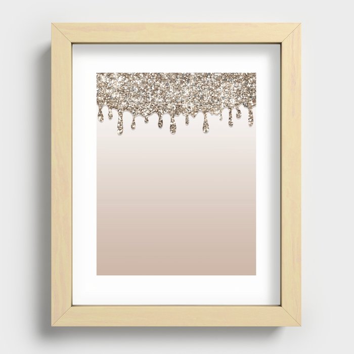 Champagne Gold Glitter Drip Recessed Framed Print