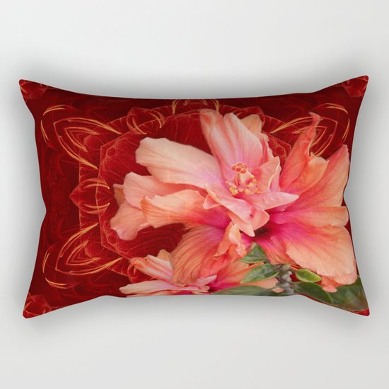 Orange hibiscus and vibrant kaleidoscope Rectangular Pillow