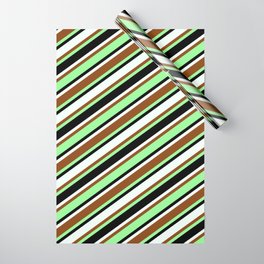 [ Thumbnail: Brown, Green, Black & Mint Cream Colored Lines/Stripes Pattern Wrapping Paper ]