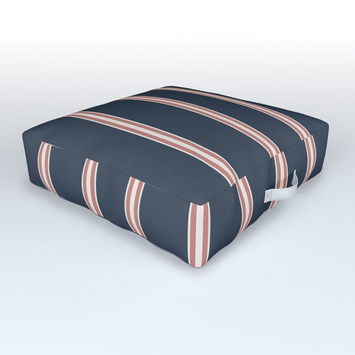 Stripes - Thick + Thin - Naval Blue, Rose Tan + Alabaster White Outdoor Floor Cushion
