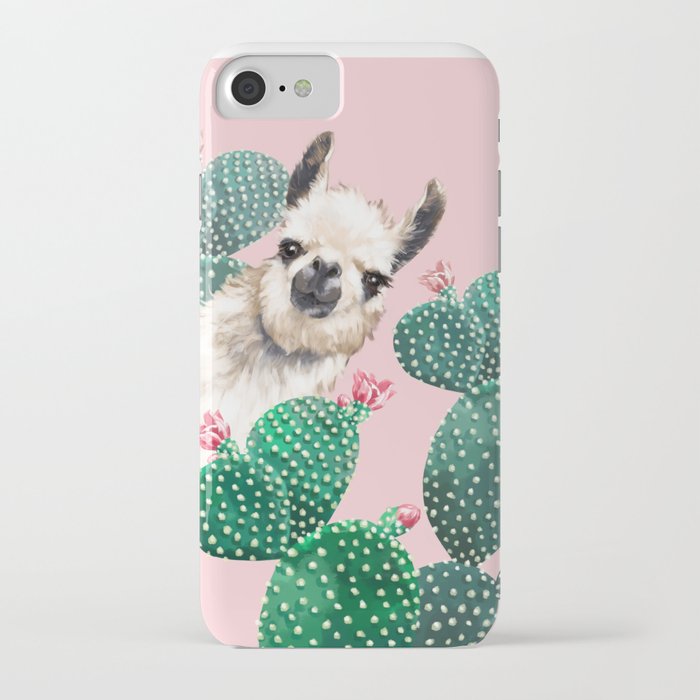 llama and cactus pink iphone case