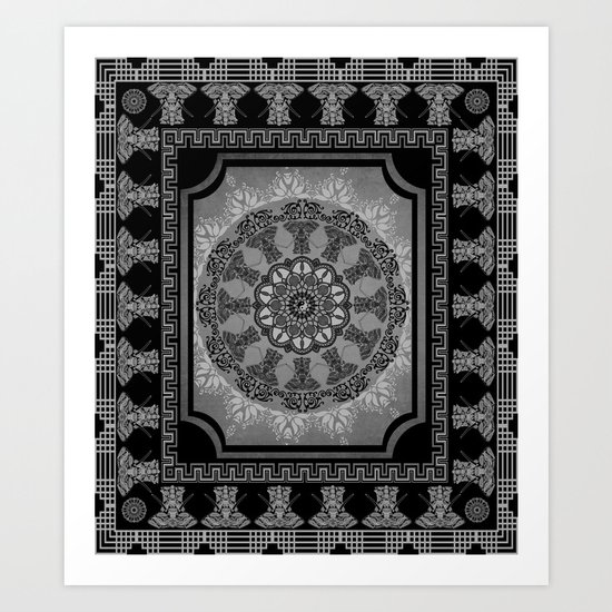 Indian Elephants Yin Yang Mandala Art Print