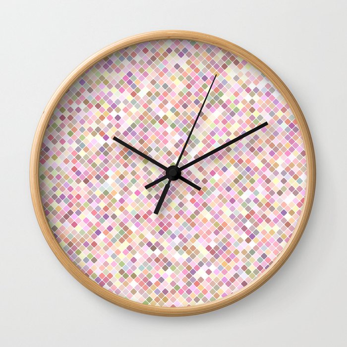 Happy Pastel Square Pattern Wall Clock