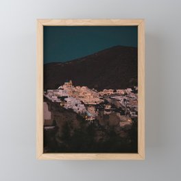 Santorini View by night | Cliffside Greek Village under the Night Sky | Greece Island Travel Photography Framed Mini Art Print