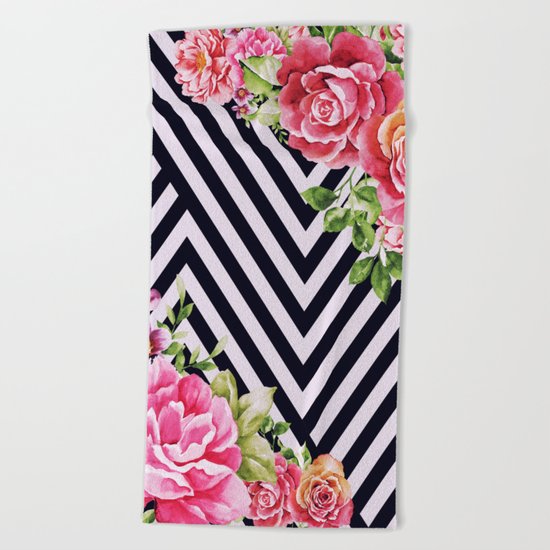flowers geometric Beach Towel