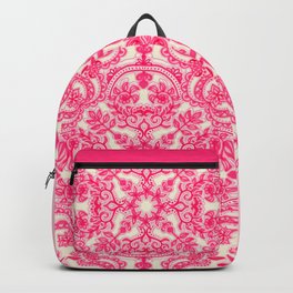 Hot Pink & Soft Cream Folk Art Pattern Backpack | Pattern, Bright, Cream, Folk, Doodled, Vintage, Pink, Nature, Illustration, Art 