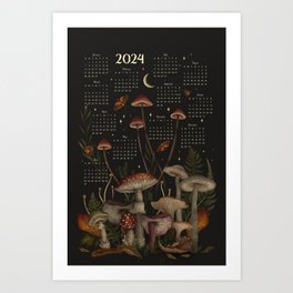 2024 Yearly Calendar - Enchanting Mushrooms Art Print