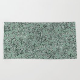Sage Green leaves drawing Beach Towel