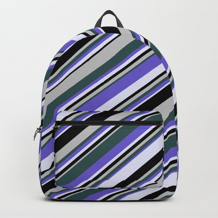 Eyecatching Grey, Dark Slate Gray, Slate Blue, Lavender, and Black Colored Lines/Stripes Pattern Backpack