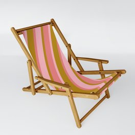 [ Thumbnail: Light Pink, Dark Goldenrod, and Light Coral Colored Stripes Pattern Sling Chair ]