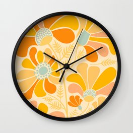 Sunny Flowers Floral Illustration Wall Clock