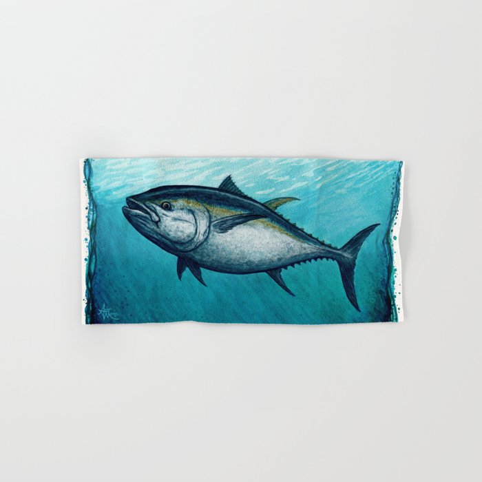 Bluefin Tuna ~ Watercolor Painting by Amber Marine,(Copyright 2016) Hand & Bath Towel