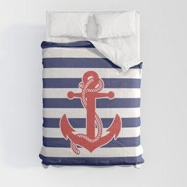 Retro Navy Anchor and Stripes Pattern 222 Red White and Blue Comforter