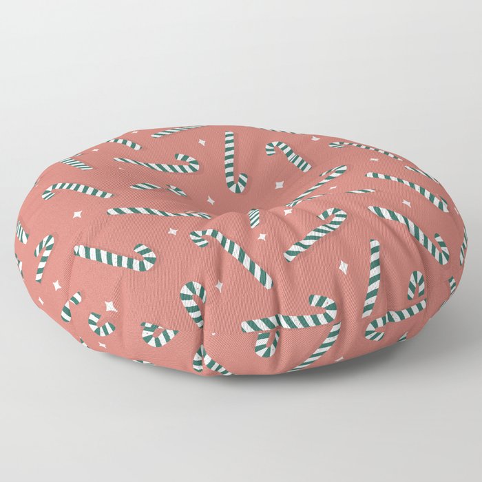 Candy Cane Christmas Pattern in Red Palette Floor Pillow