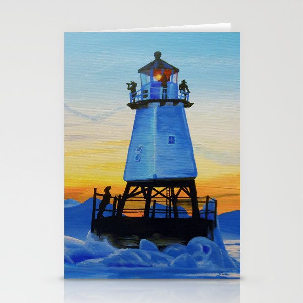 Lighthouse in Winter Stationery Cards