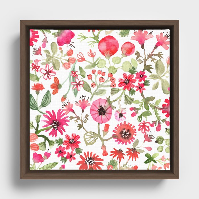 Red Flowers Framed Canvas