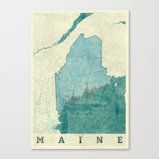 Maine State Map Blue Vintage Canvas Print