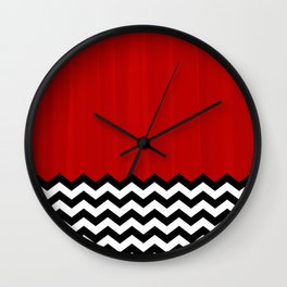 Red Black White Chevron Room w/ Curtains Wall Clock