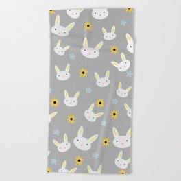 Cute Cute Bunny - Grey Beach Towel