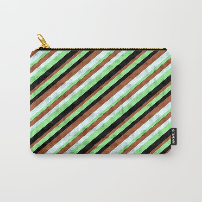 Light Green, Black, Sienna, and Light Cyan Colored Lined Pattern Carry-All Pouch