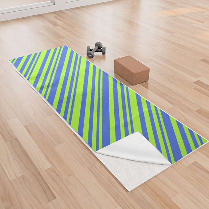 Light Green & Royal Blue Colored Lines/Stripes Pattern Yoga Towel